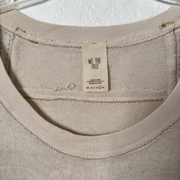 Free People We The Free Embellished  Tee Sequin Los Angeles 86 Size L Cream - Picture 5 of 7
